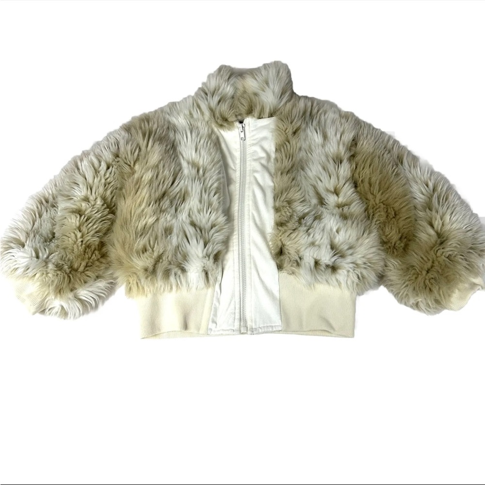 Corky & Company Little Girls Size 4 Faux Fur Coat Off White Beige Made USA #1769